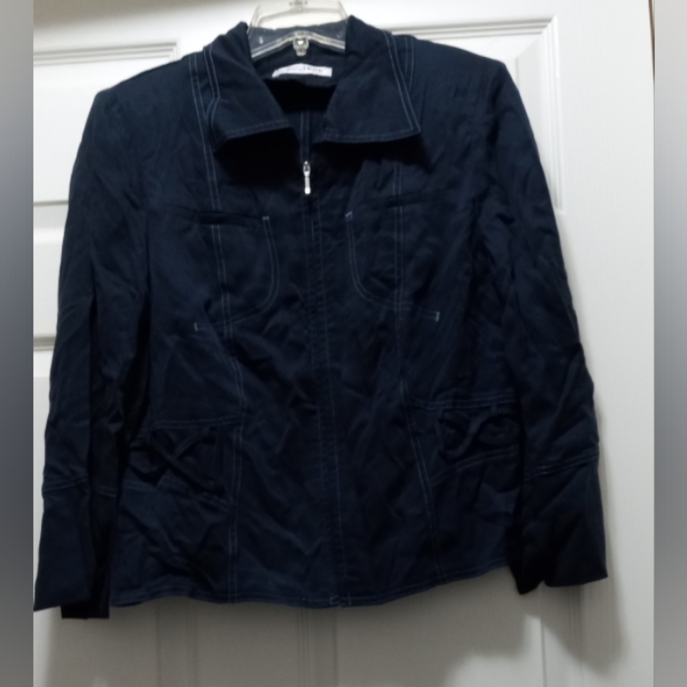 Christine Laure French F40 Limited Edition Crisscross Navy Blue Zip Front Jacket